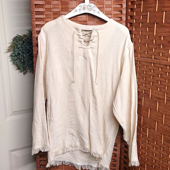 Vintage Ivory Lace up tunic - Picture 1 of 7